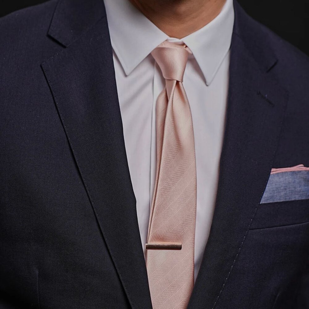 The Tie Bar Herringbone Vow Blush Pink Silk Skinny Tie Wedding Groomsmen Formal